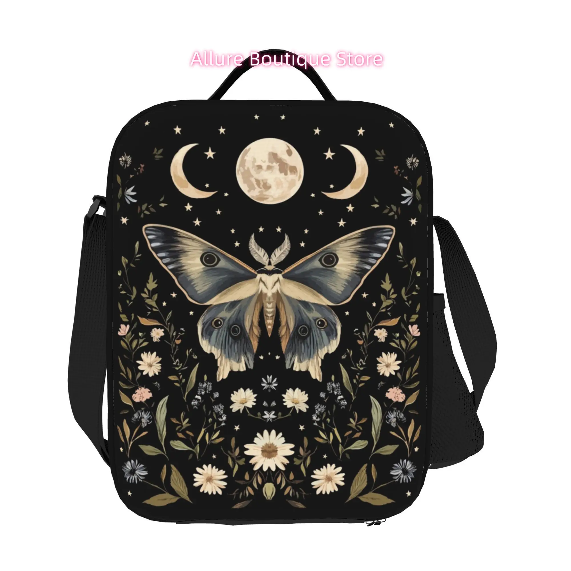 Witchy Cottagecore Botanical Moth Tote Bag, Wide-Mouth Botanical & Moth, Hand Washable with Sturdy Handle, Suitable for Work Tra
