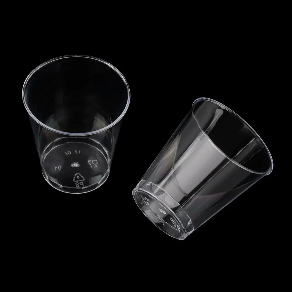 라운드 재사용 가능한 플라스틱 샷 안경, 디저트 컵, 일회용 유리 음료, 30X, 50X