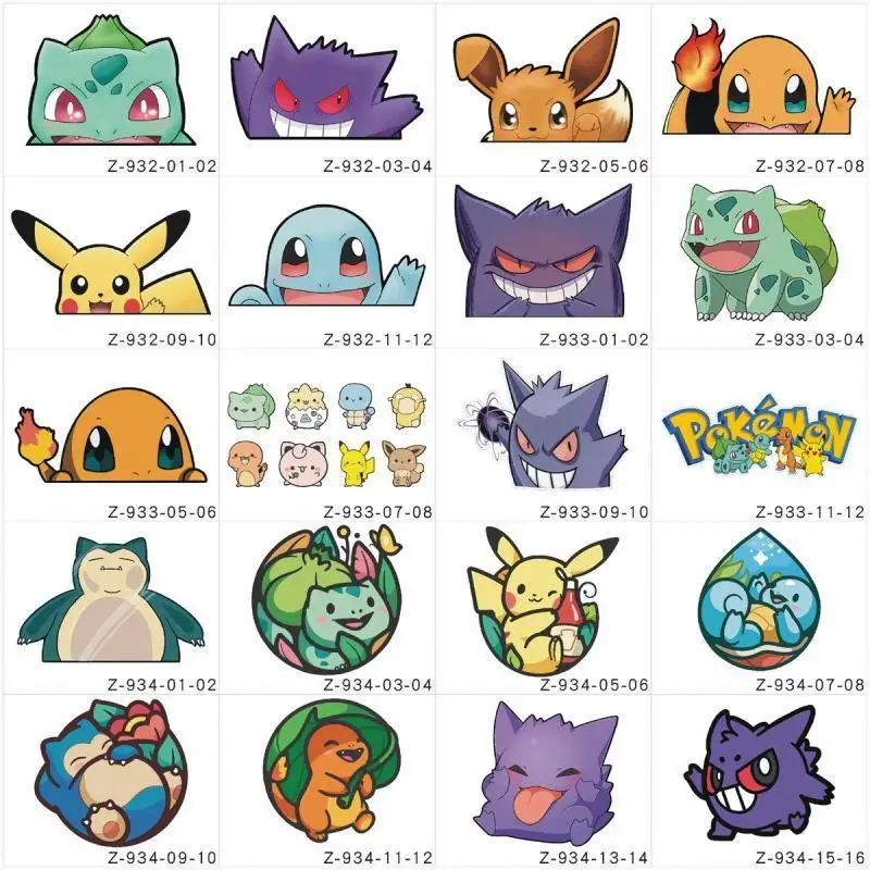 New Anime Cartoon Pokemon Car Stickers Pikachu Kawaii Children Wall Stickers Car Window Waterproof Decorate Reflection Stickers