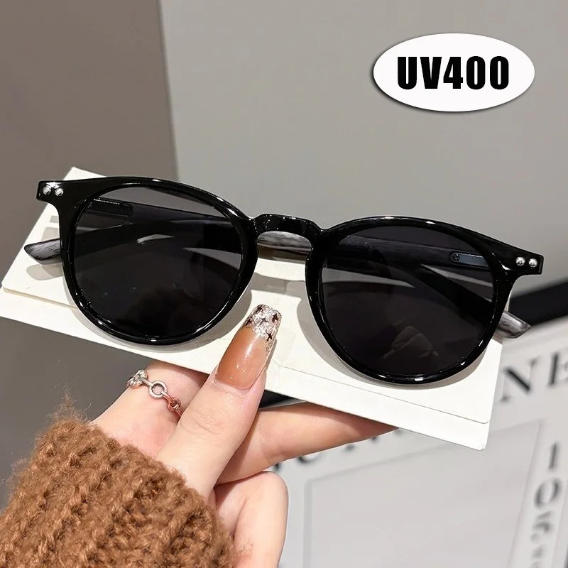 

Fashion Round Frame Sunglasses Women's Men's Retro Sunshade UV Sun Glasses Wood-grain Temples Trend Outdoor Travel Eyewear
