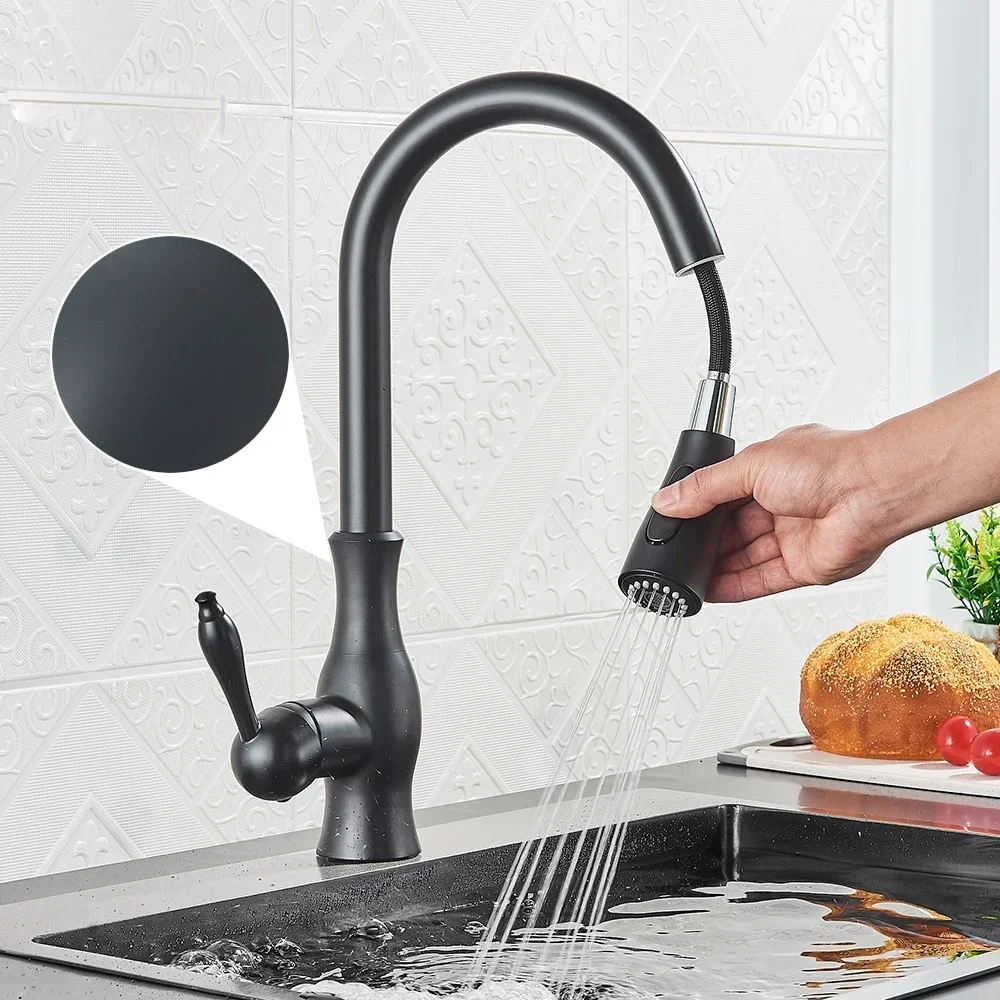 Kitchen Faucets Rotation Hot&Cold Water Mixer Tap Gold Polish Swivel Spout Sink Faucet Pull Down Sprayer Single Handle Faucets