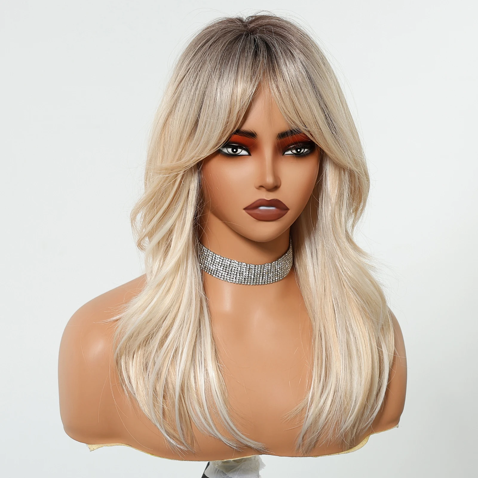 Long Straight Layered Synthetic Wig, Blonde Platinum Highlight