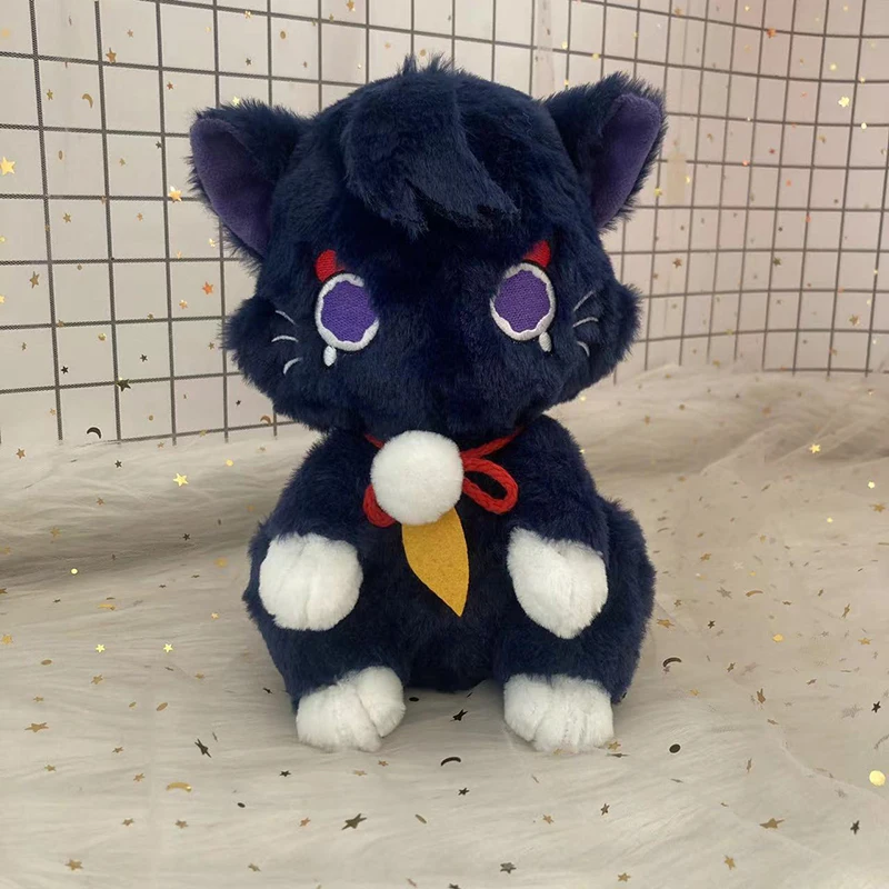 

25cm Game Genshin Black Cat Fluffy Impact Wanderer Pet Plush Toys Scaramouche Cat Cosplay Doll Soft Stuffed Pillow Gift For Kids