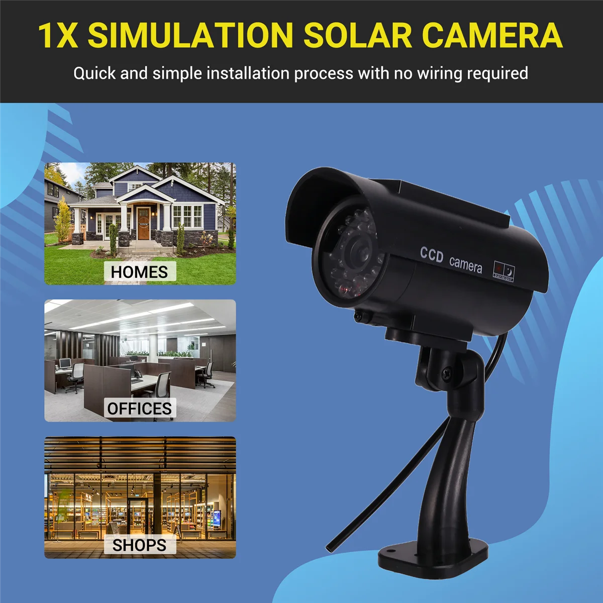 ABAN Simulation Solar Camera Outdoor Surveillance Simulation Fake Camera Dummy Cam with LED Light Black