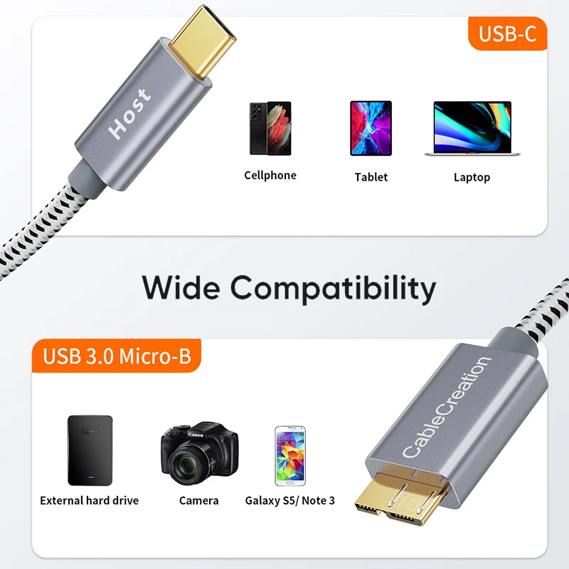 كابل CableCreation بطول 0.3 متر USB C إلى Micro B، محرك الأقراص الصلبة الخارجي ذو سرعة 10 جيجابت في الثانية مضفر، USB 3.1 من النوع C إلى Micro B يعمل لـ SSD #6