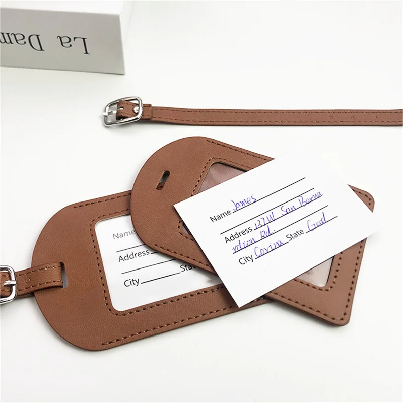 

Fashion Solid Color PU Leather Luggage Tag Travel Accessories Name ID Address Portable Tag