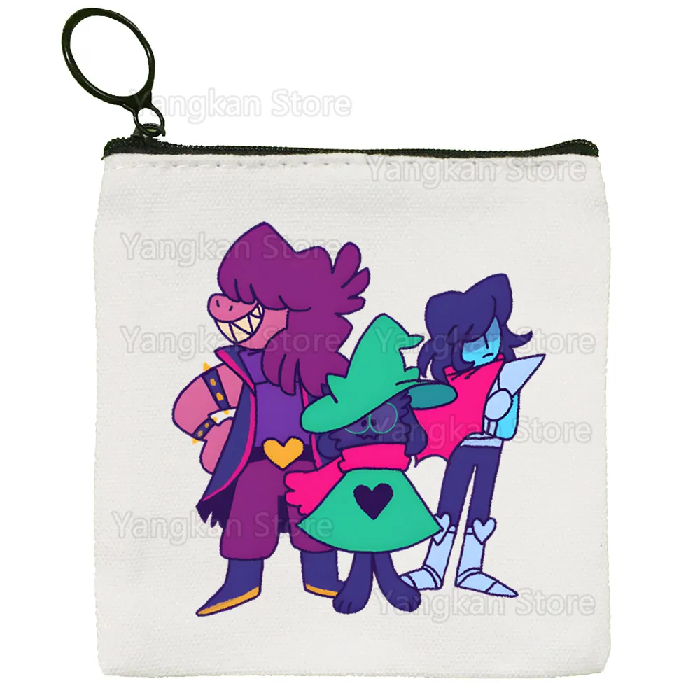 Deltarune Dompet Koin Kanvas Tas Kunci Persegi Kecil Kanvas Tas Kartu Penyimpanan Tas Koin Kartun