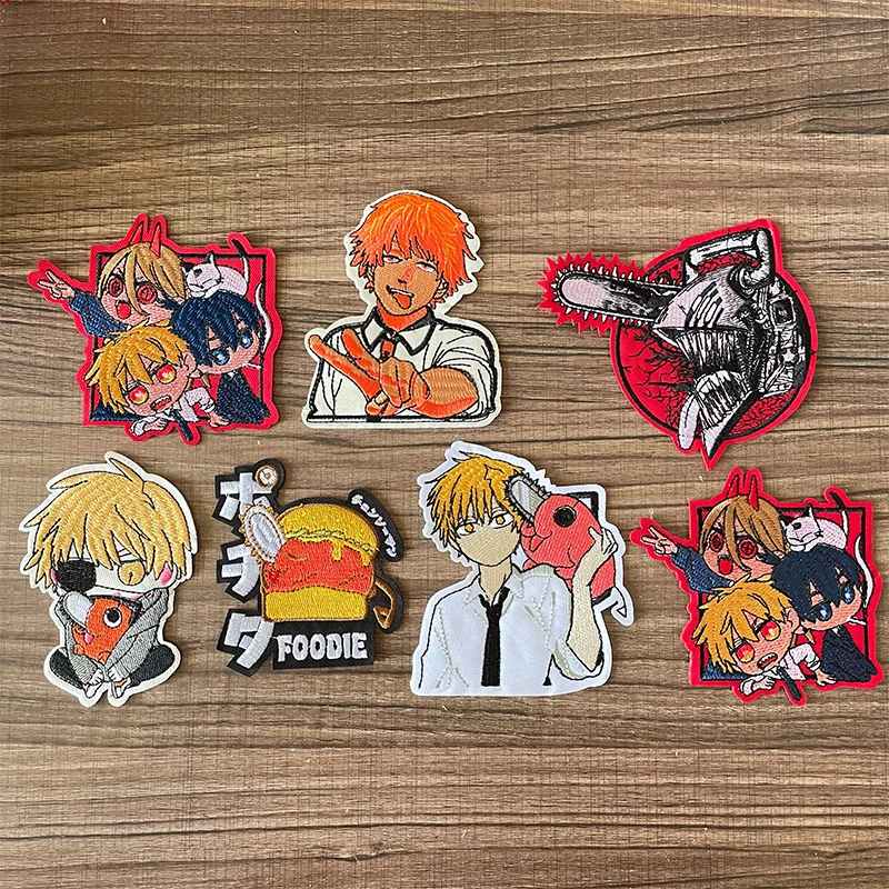 1PCS popular anime Chainsaw Man Figure Embroidery Patch Iron On clothes bag DIY decorative badge hot melt adhesive paste