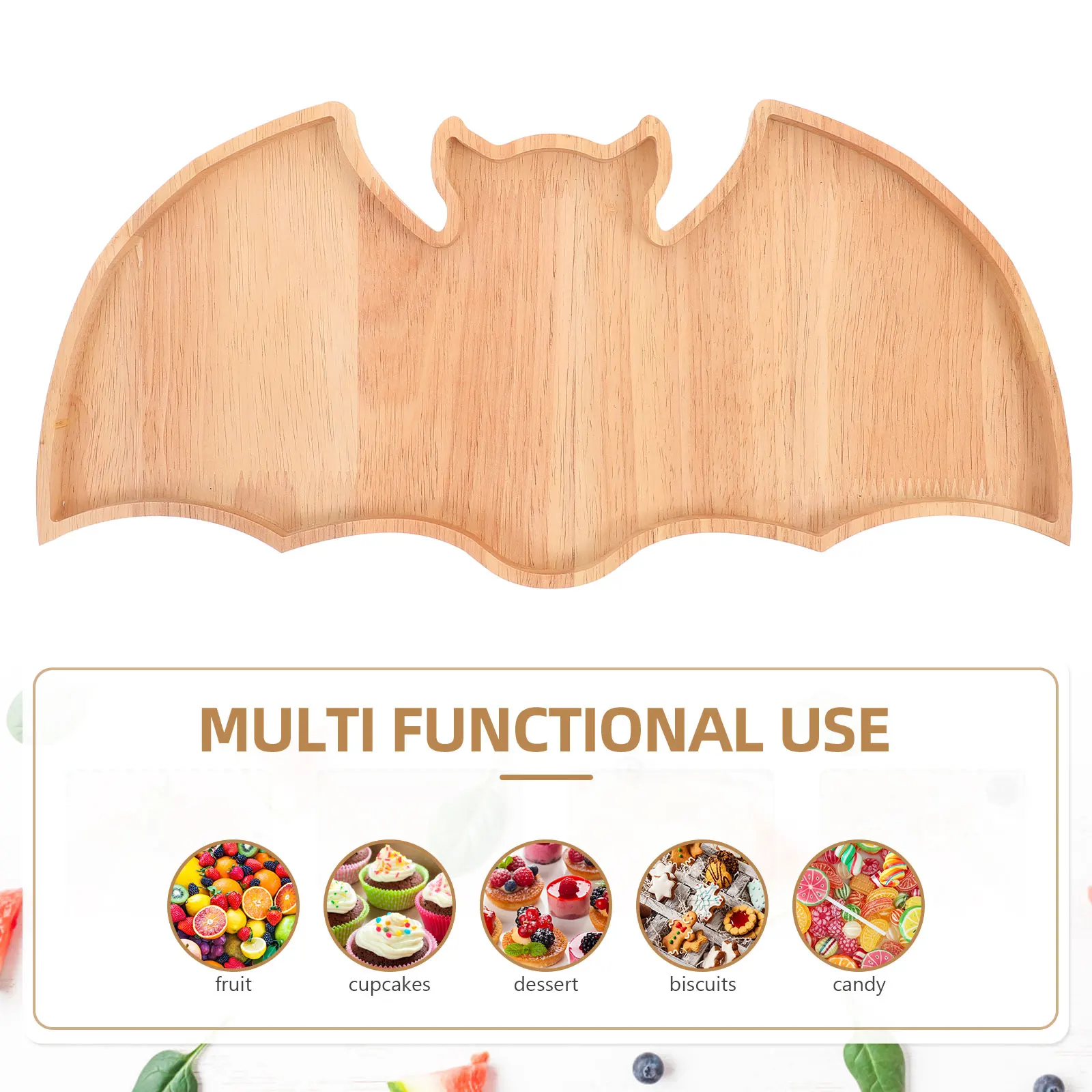 

Autumn Wooden Bat Tray Halloween Decor with Shape Serving for Entertaining