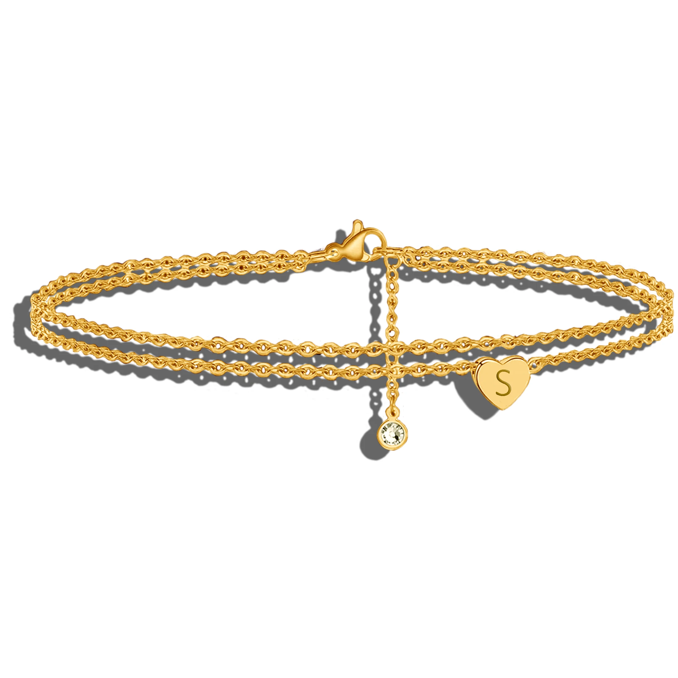 1 Love Letter Surname Bracelet Multi layered Chain Set with Zircon Stainless Steel Plated 18K Gold Girl Bracelet