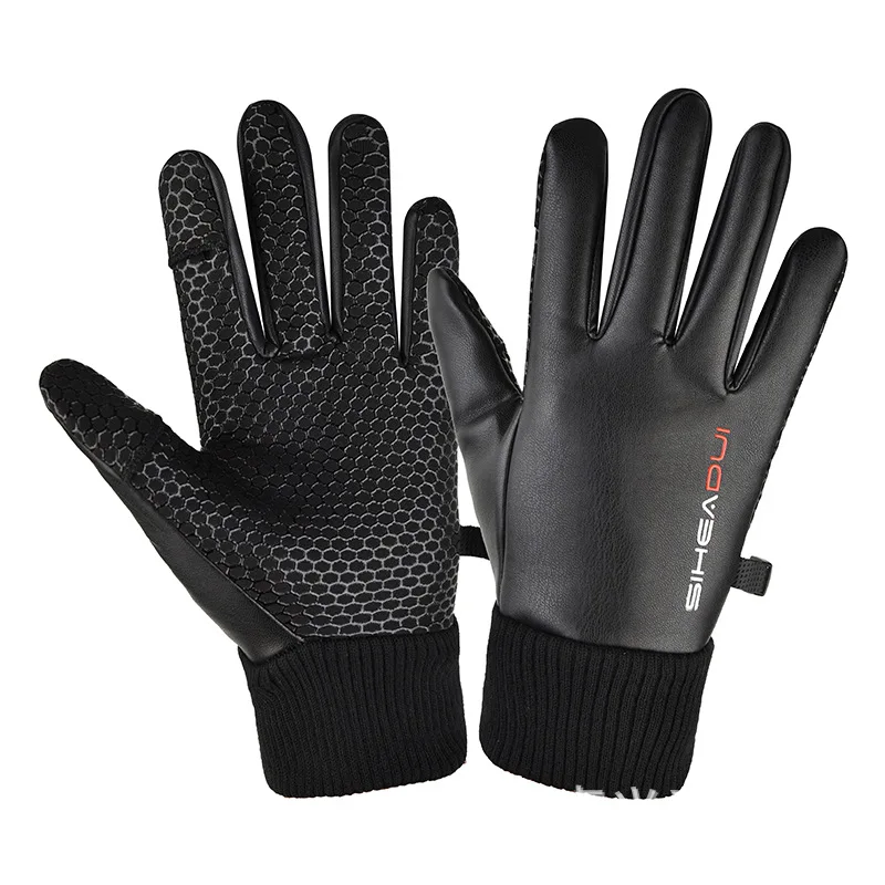 Men's PU Leather Motorcycle Gloves Winter Autumn Fleece Linings Warm Sports Cycling Driving Photographer Waterproof Guantes