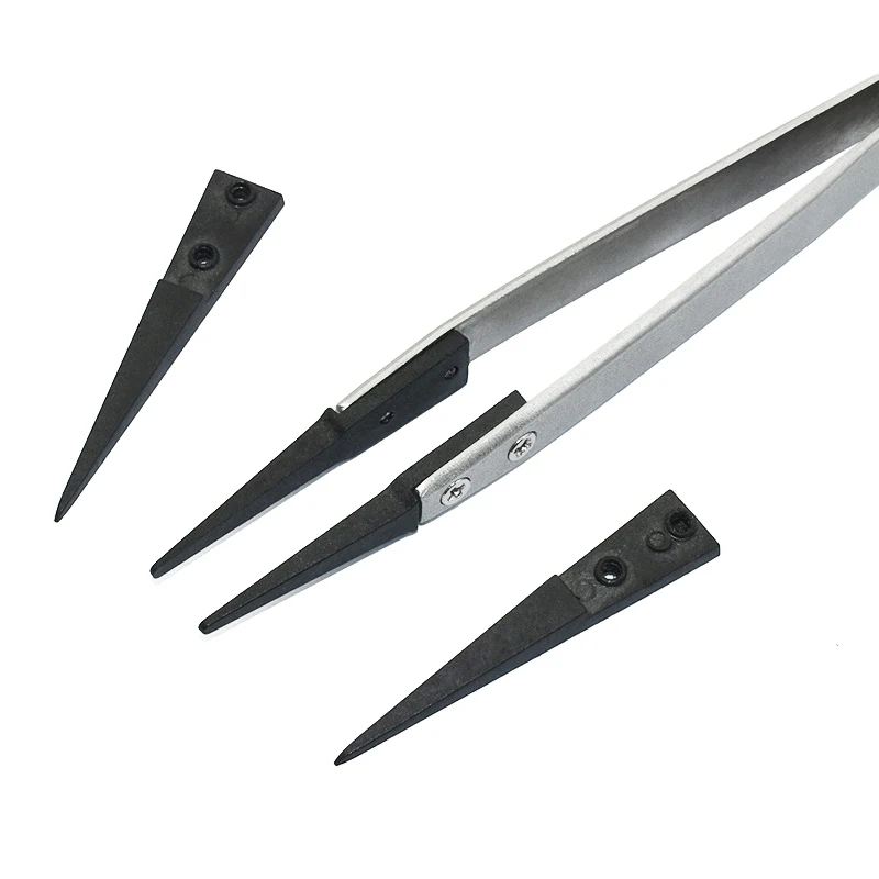 Conductive Plastic Precision Anti Static ESD Tweezers Replaceable Head Tips For Electronic Soldering