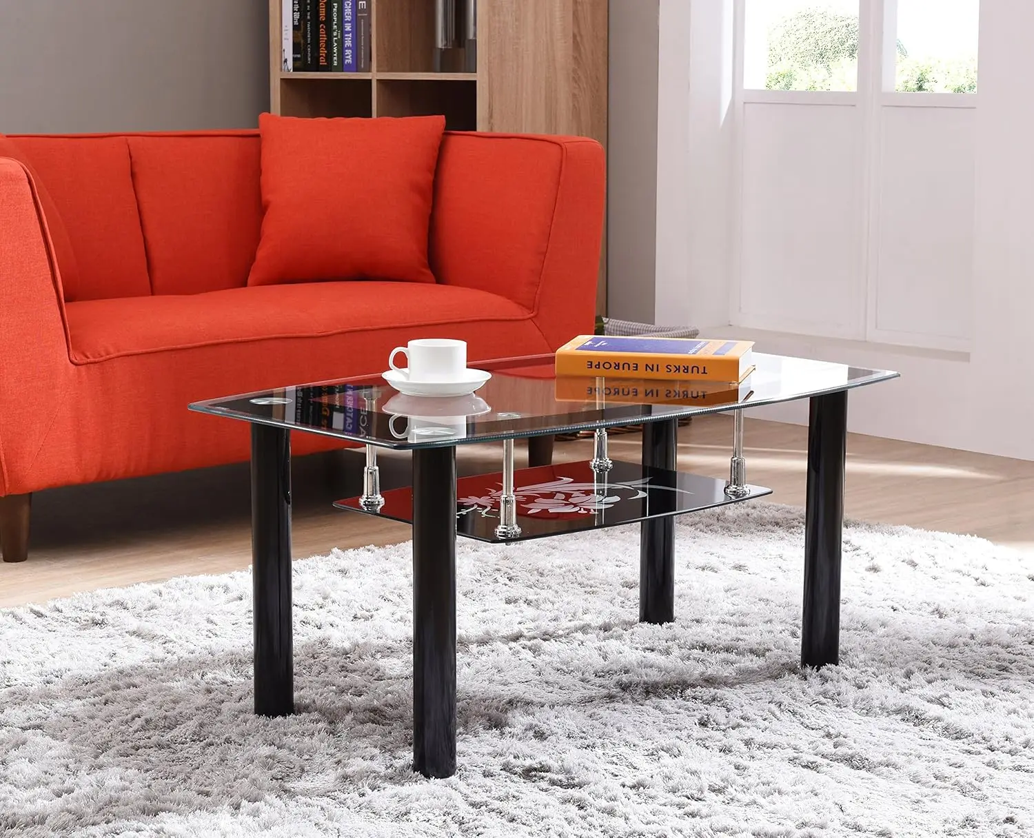 Two Tier Rectangle Tempered Glass Coffee Table, Black