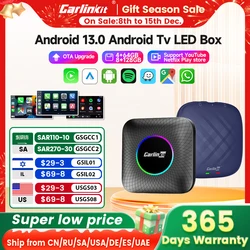 Carlinkit Ai Box Android 13 Led inalámbrico Android Auto y CarPlay Smart Tv Box QCM6225 compatible con Youtube Netflix accesorios de coche