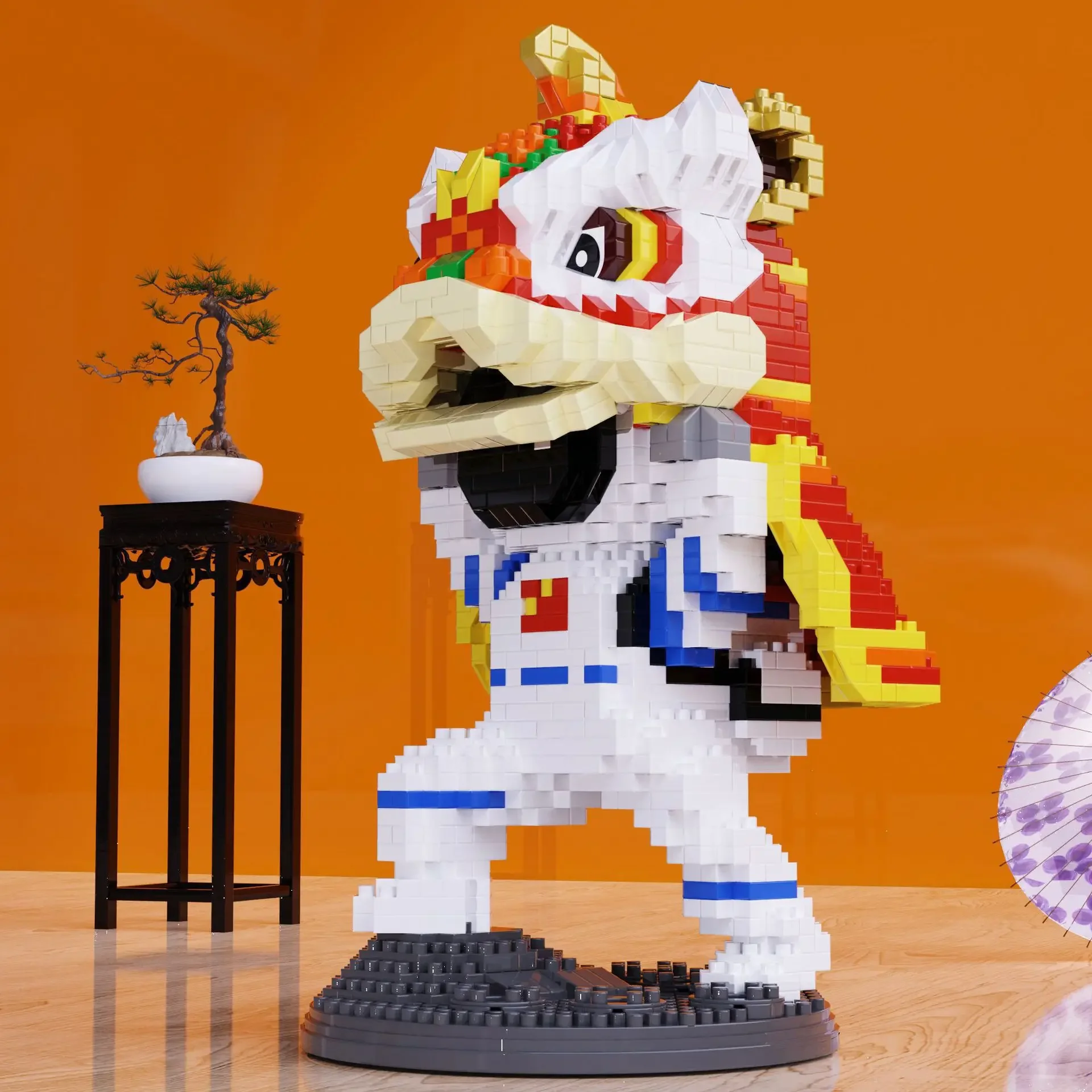 Building Blocks Astronaut Dragon And Lion Dance Chinese Traditional Culture Mini Model Micro Bricks Toy For Kids Gift 14+y