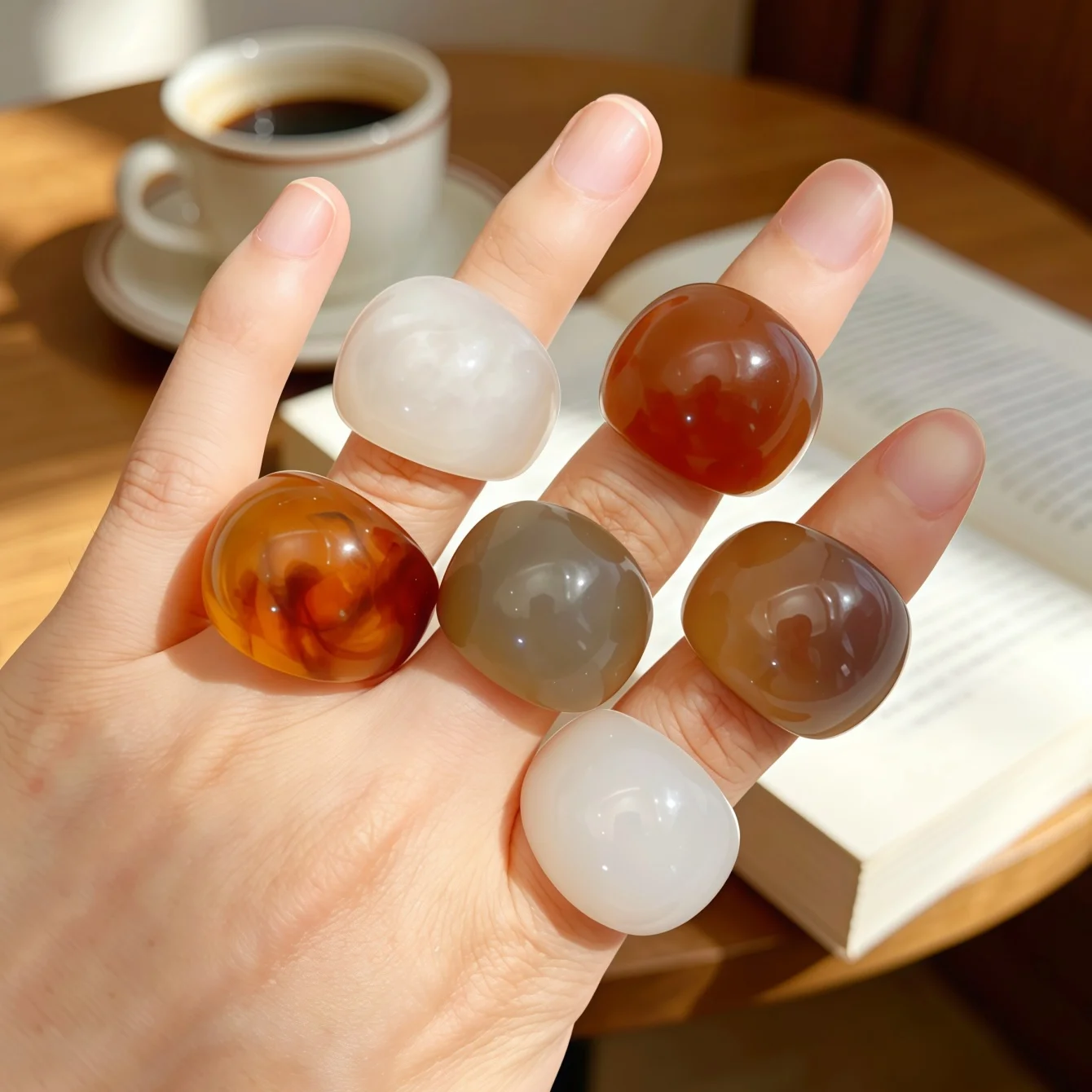 6Pieces/set Fashion Colorful Glossy Transparent Resin Rings For Women Men Mix Style Simple Personality Jewelry Party Gifts