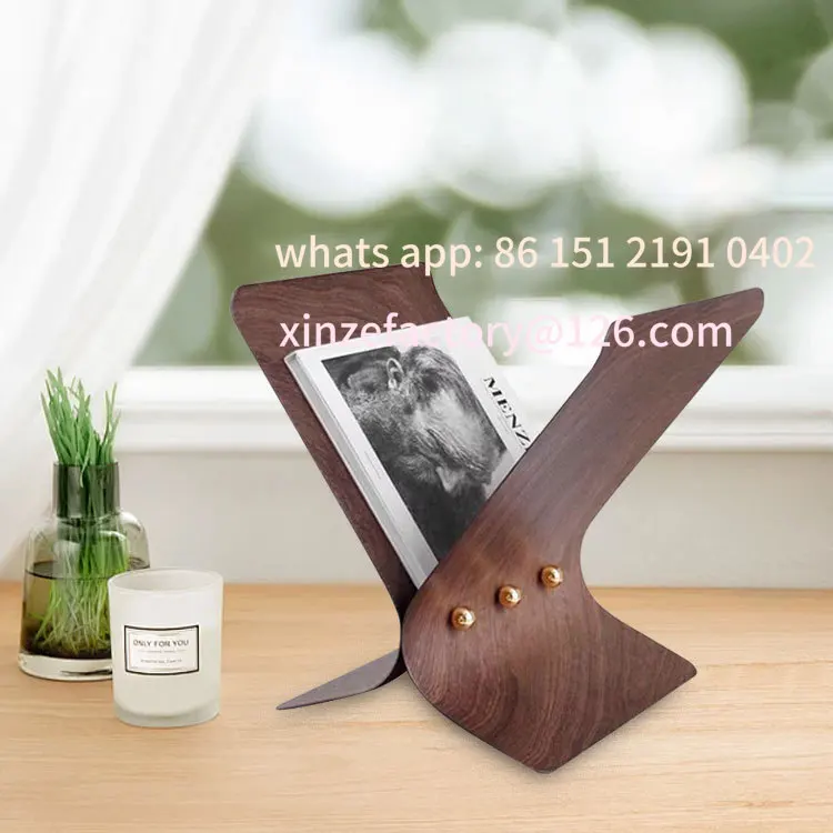 

Customizable Walnut Wood Grain Metal Bookshelf File Book Organizer Shelves Racks Book Holder Metal Rack Room