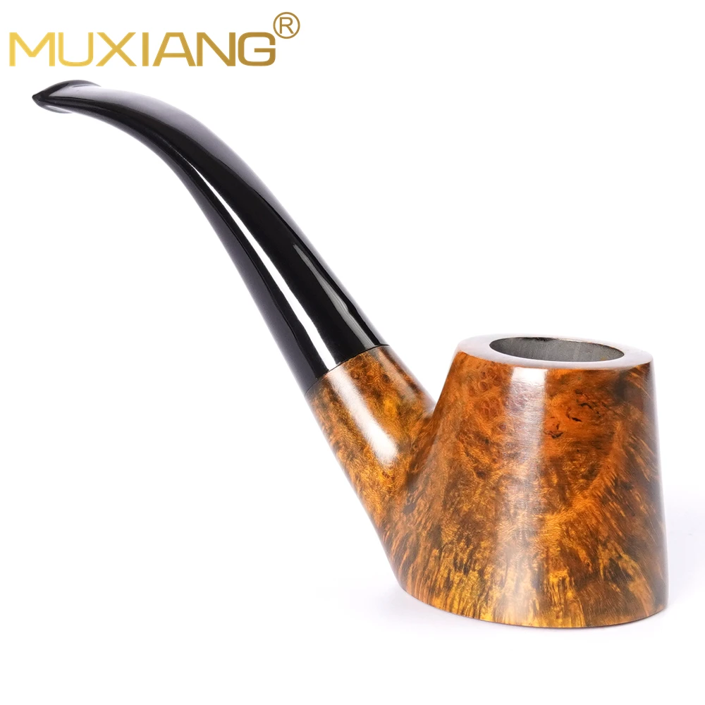 MUXIANG Small Briar Wood Tobacco Pipe Curved Handle Acrylic Pipe Mouth Desktop Pipe Portable Smoking Beginner Solid Wood Pipe