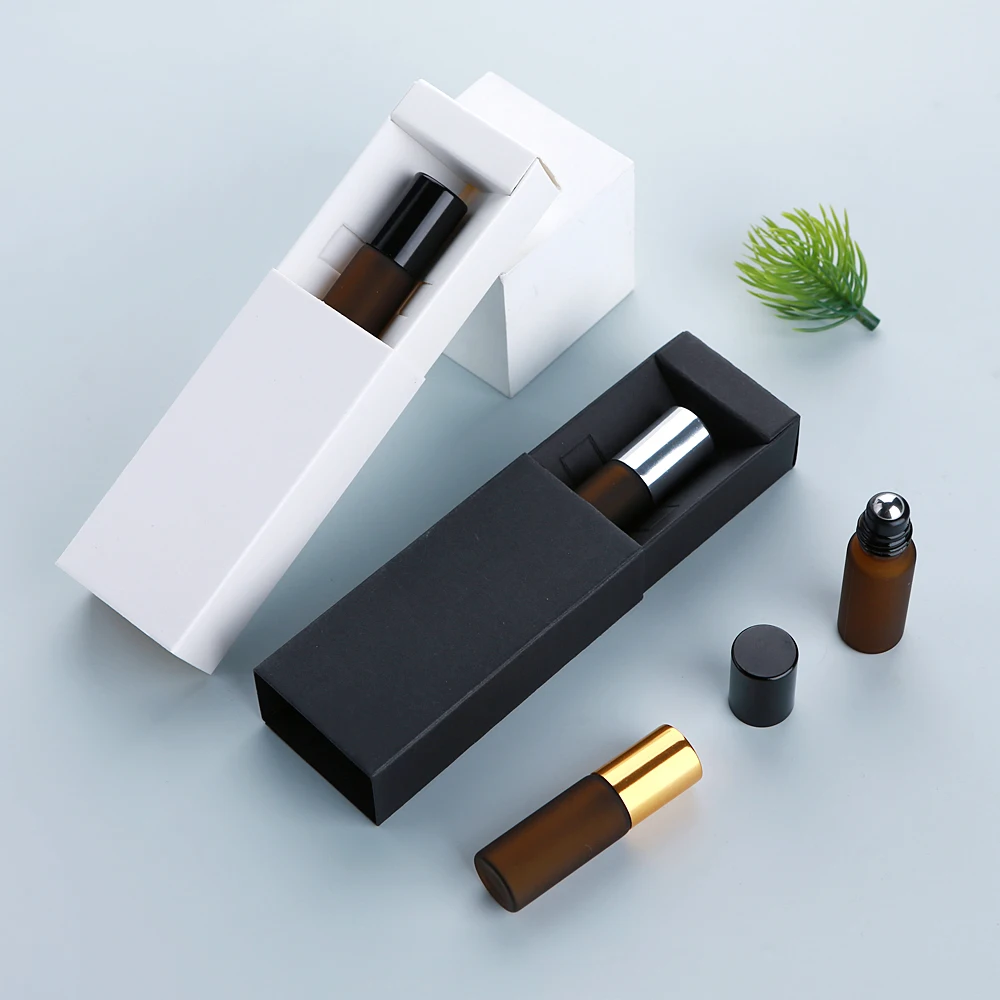 50Pcs 5ml Exquisite Frosted Brown Glass Perfume Rollers Bottle , Smooth-Rolling , Travel Refill Bottles With Boxes