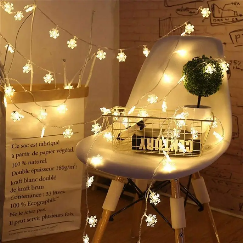 3X 20LED Snowflake String Light Christmas Garland Fairy LED Ball Light Lanterns Xmas Outdoor Party Decor Battery Power-[LUCK 9]