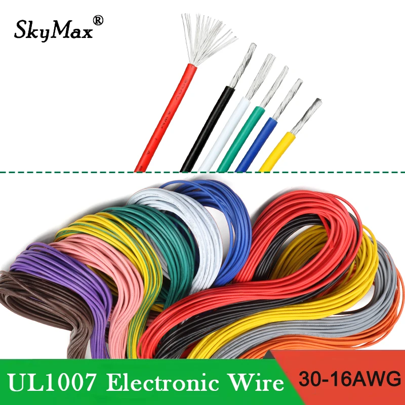 

UL1007 PVC Tinned Copper Cable 30 28 26 24 22 20 18 16AWG 300V Heat-resistant 80°C Household Appliances Lamp Light Wire 2/20M