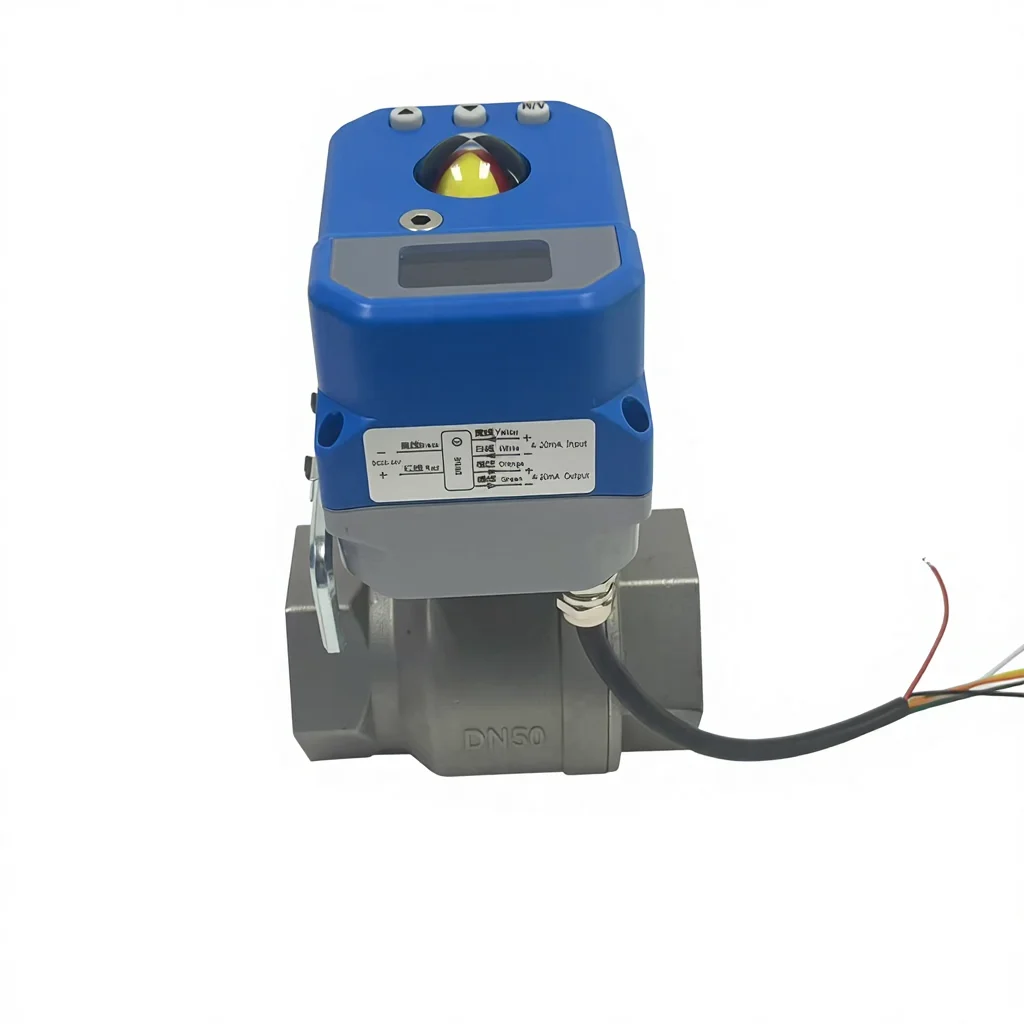 

Двухходовой электрический пропорциональный шаровой клапан - сертификат CE, управление 0-10В/4-20мА/RS485, электропривод 50Нм, резьба NPT