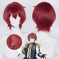 ES Tsukasa Suou Cosplay Wig 30cm Wine Red Short Hair Heat Resistant Synthetic Wigs Halloween