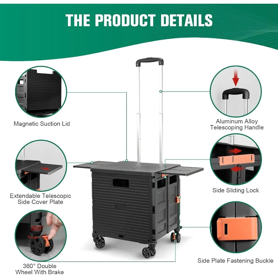عربة أدوات محمولة قابلة للطي مع غطاء منزلق مغناطيسي ومقبض تصغير للسفر والتسوق والمكتب المتحرك والفصول الدراسية