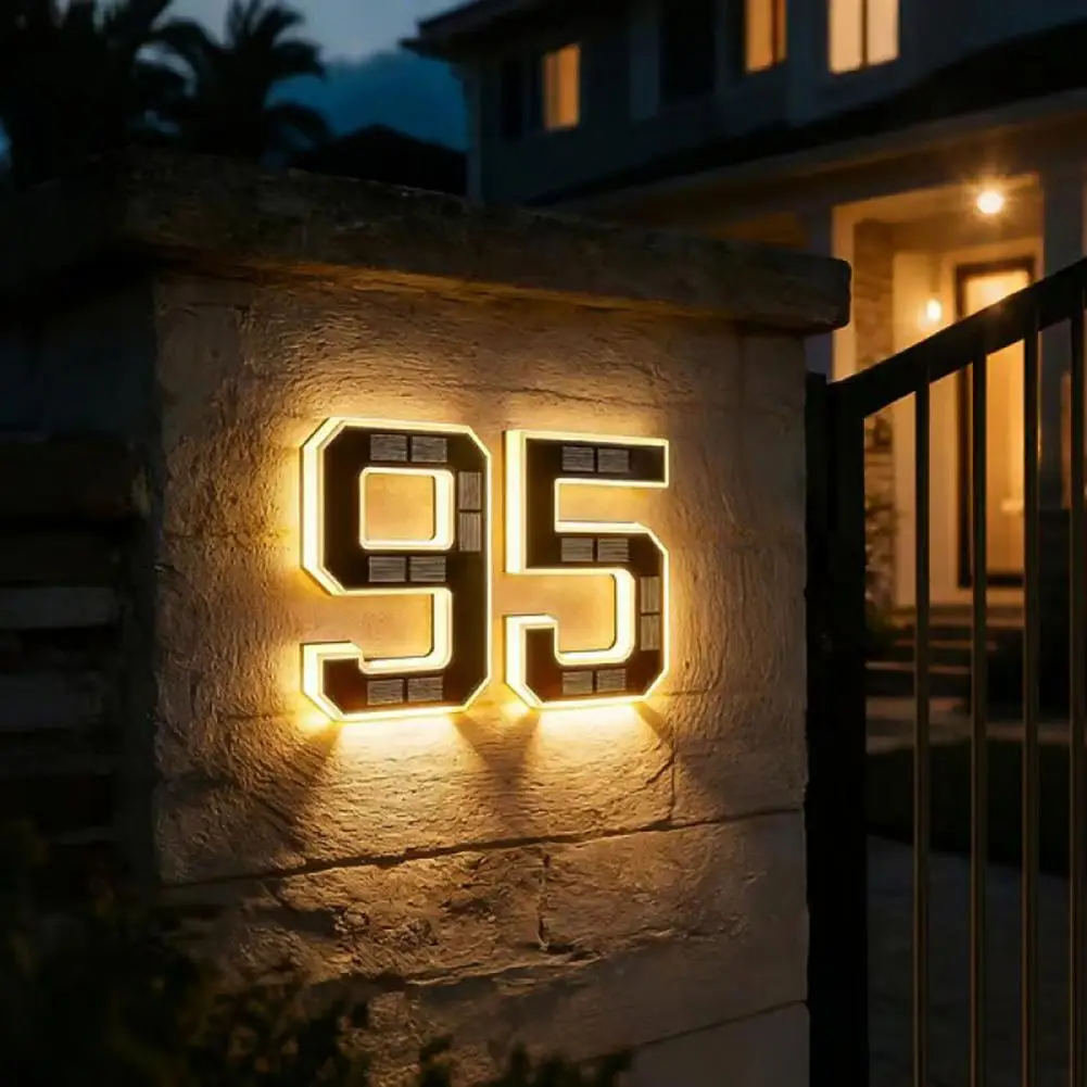 Solar House Number Sign 9-Inch LED Backlight Address Sign Auto On/Off Waterproof Solar LED Number Pendant No-Drill Installation