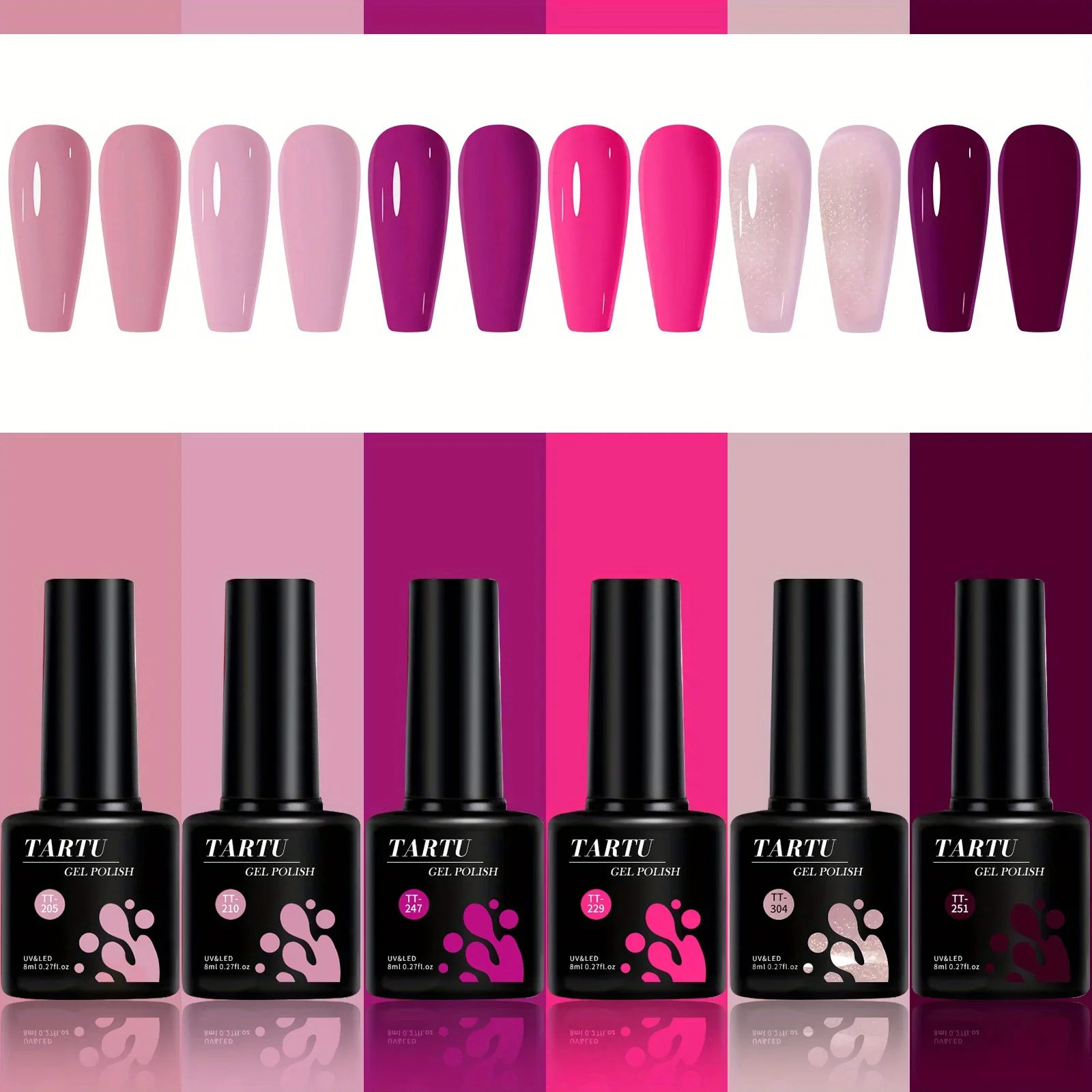 TARTU-Ensemble de vernis à ongles en gel, kit de vernis gel, Soak Off pour UV, LED, salon et nail art, bricolage à la maison, cadeau pour filles, 6 pièces, 8ml, 6 couleurs