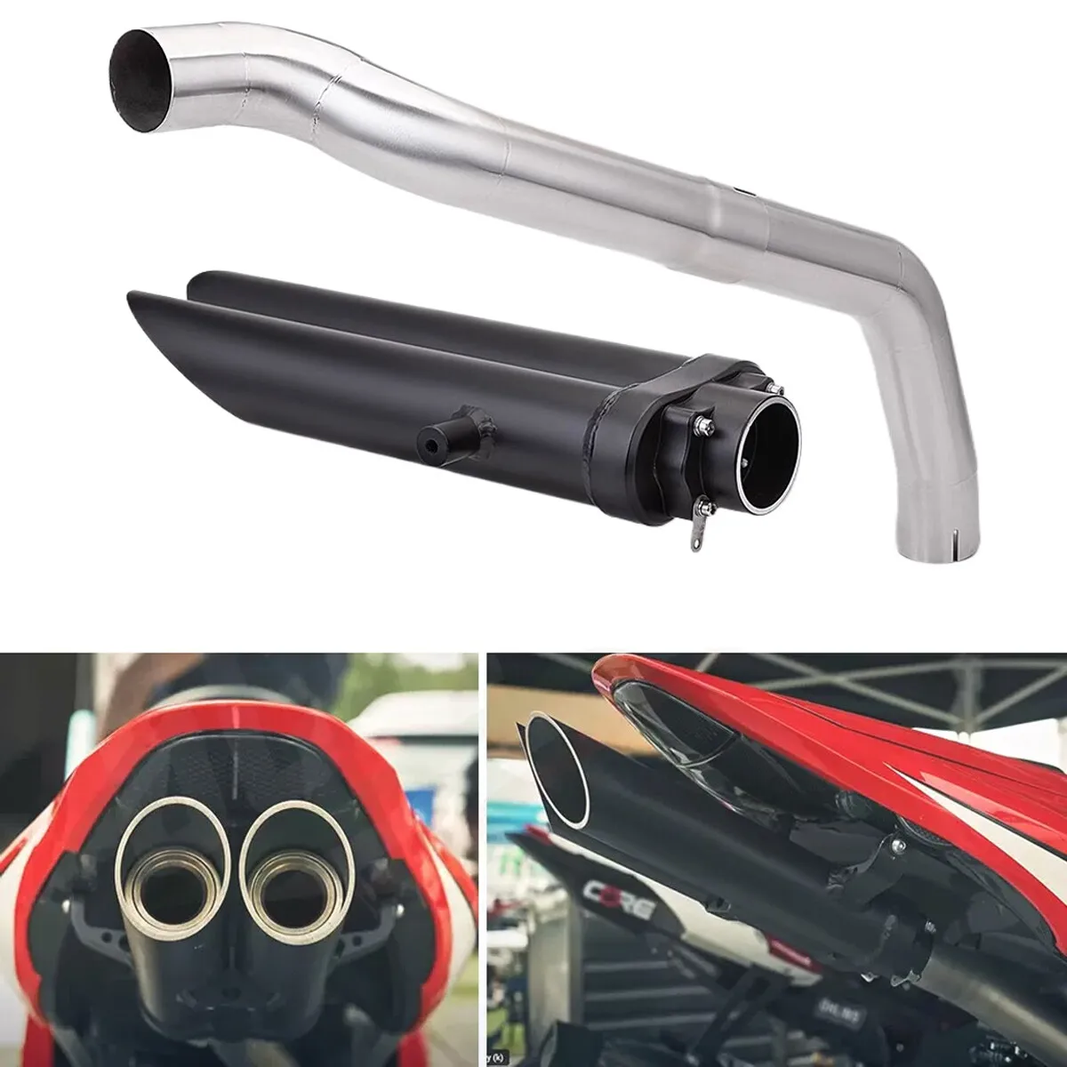 Für Honda CBR600RR F5 2005-2024 Auspuffanlage Schalldämpfer Endrohre Verbindungsrohr Schwarze Auspuffrohre – Detail 3