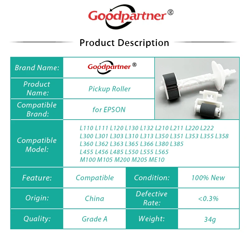 10X 1569314 1569311 Pickup Roller for EPSON L300 L310 L350 L355 L362 L365 L366 L455 L456 L360 L110 L120 L130 L132 L210 L220 L222