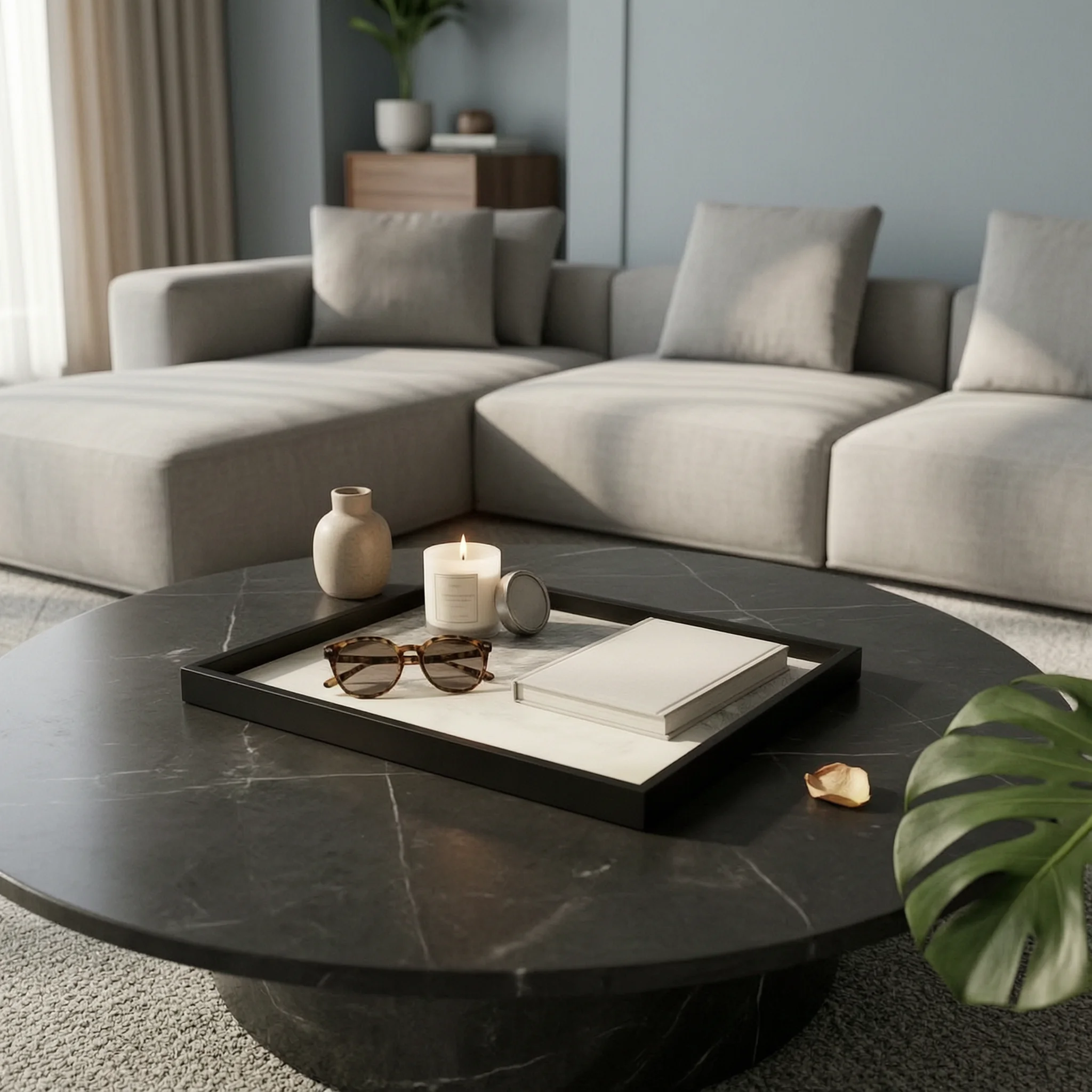 Metal Tray with Horsehair Elegant Rectangular Tray Stylish Minimalist for Coffee Table, Vanity
