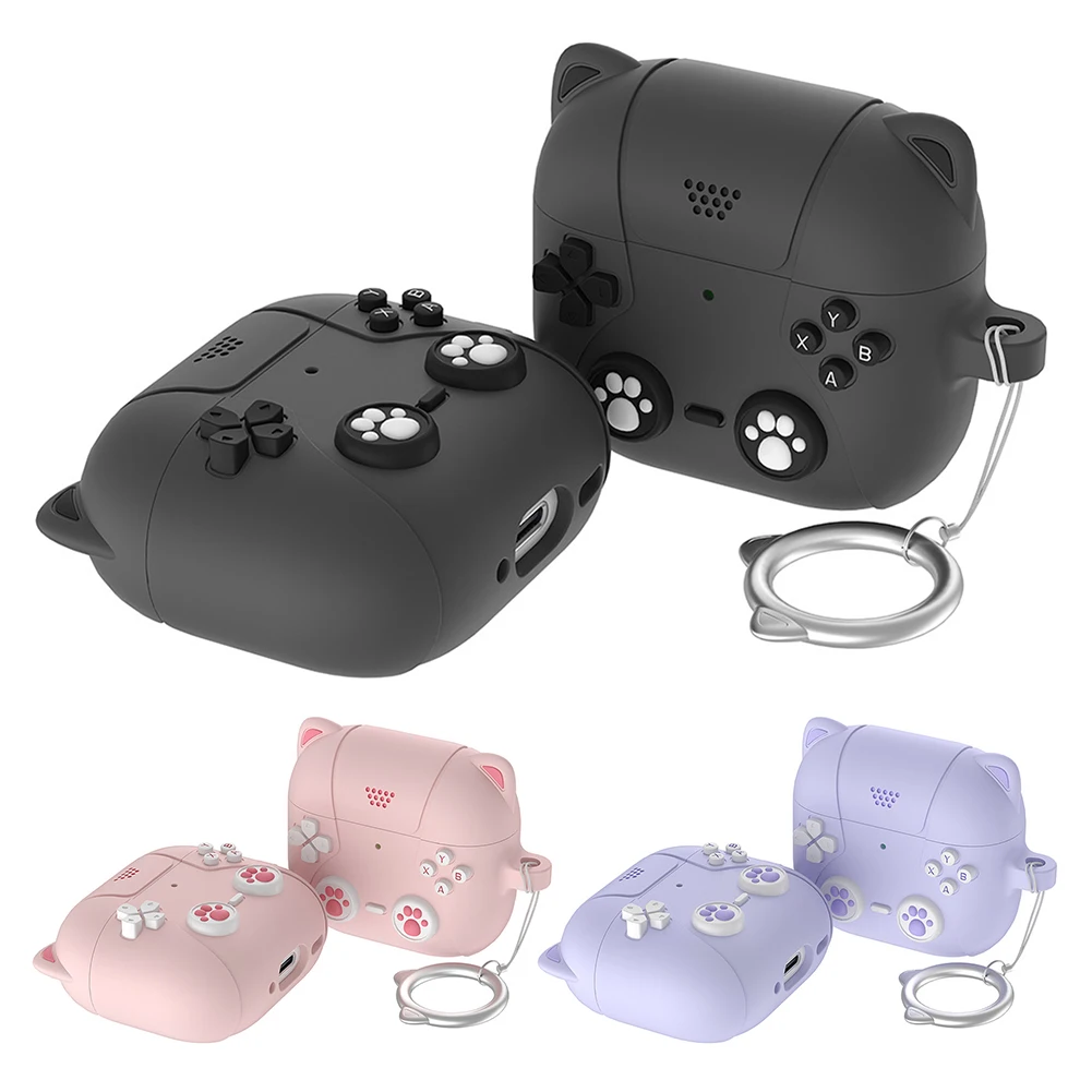 Custodia in Silicone per AirPods 4 auricolari Bluetooth custodia protettiva con moschettone custodia per auricolari protezione per la pelle accessori per cuffie