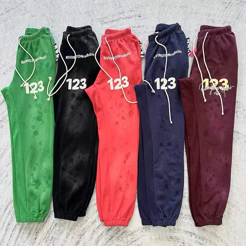 

24ss Washed Vintage Casual Sweatpants Long Pants RRR123 High Quality Fall Winter Men Women Drawstring Loose Jogger Pants