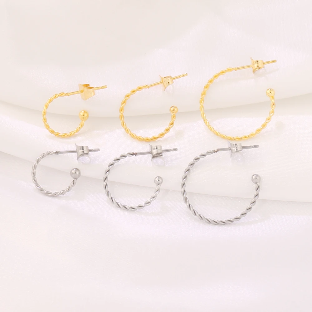 

10pcs Stainless Steel Studs Twisted Half Hoop Huggie Earrings Base For DIY Jewelry Making Accessories C Shape Earring Findings
