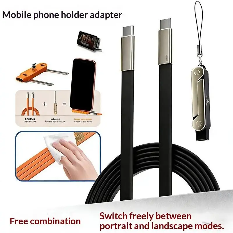 240W 2-in-1 Type C to Type C Charging Cable Foldable Holder for Phone Desk Stand Streaming