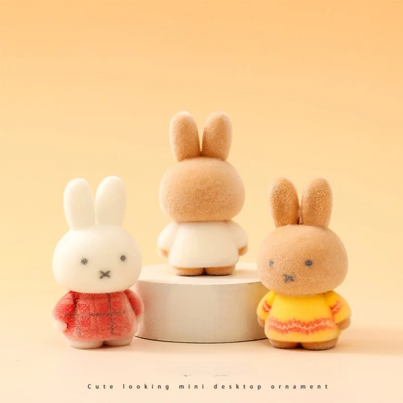 Kawaii Flocking Miffy Rabbit Statue Cute Cartoon Desk Decor Figurine Desktop Ornament Home Car Shelf Decoration Collectible Gift view 5