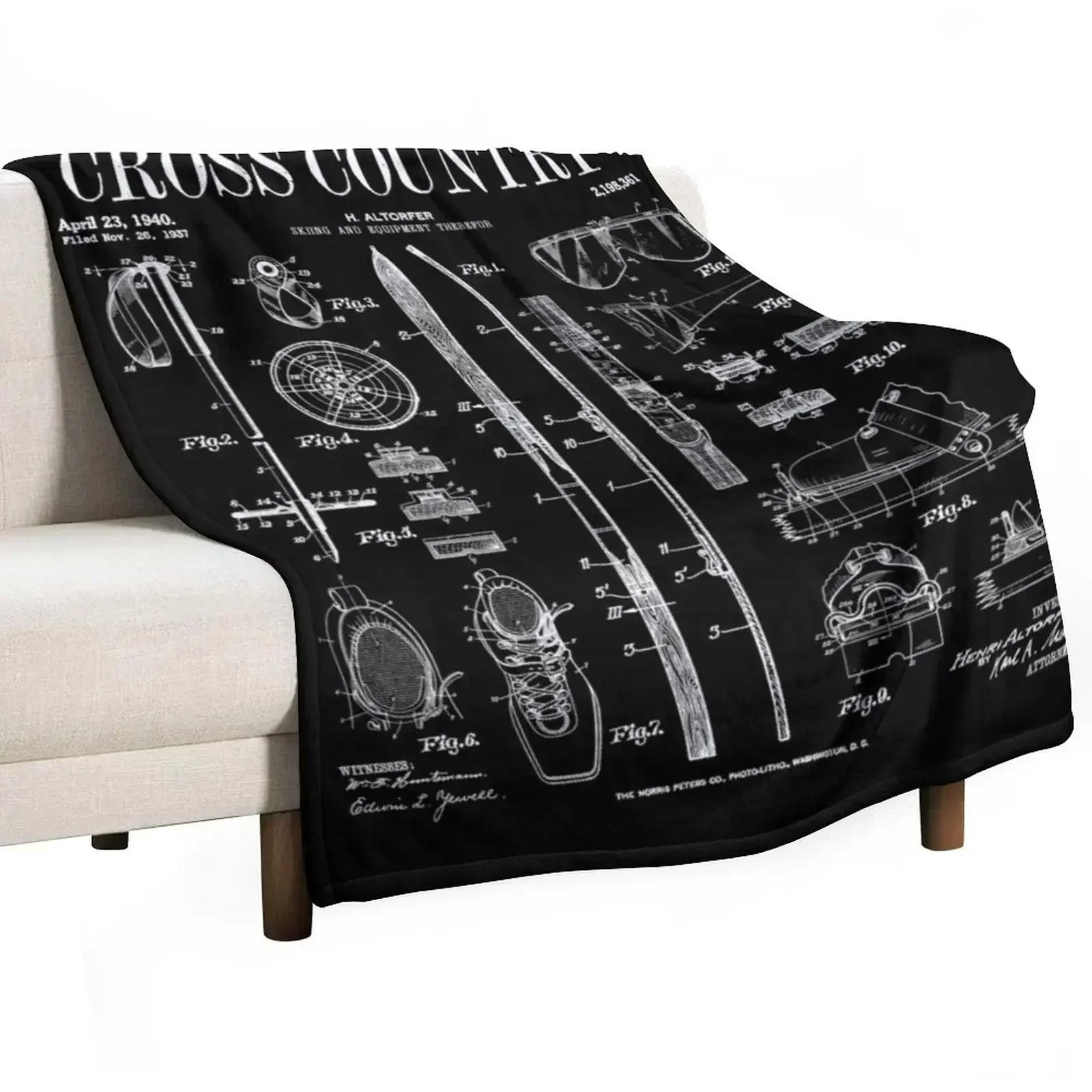 

Cross Country Nordic Skiing Ski Vintage Patent Skier Print Throw Blanket Soft Comfort Blanket for Reading Watching TV
