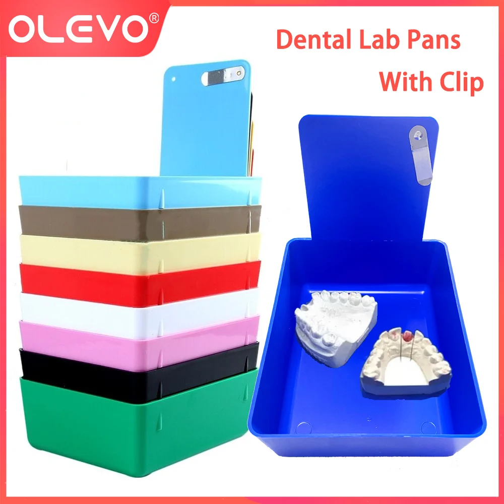 OLEVO Dental Working Lab Pan Plastic Teeth Model Storage Box with Stainless Steel Clip Denture Turnover Tray Case Colourful