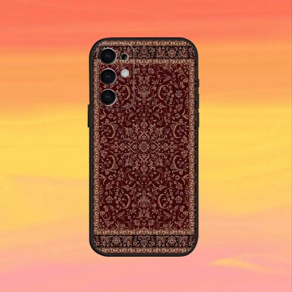 Funda de teléfono Persian Carpet Flora para Samsung S25,S24,S21,S22,S23,S30,Ultra,S20,Plus,Fe,Note,10,9,5G, funda negra