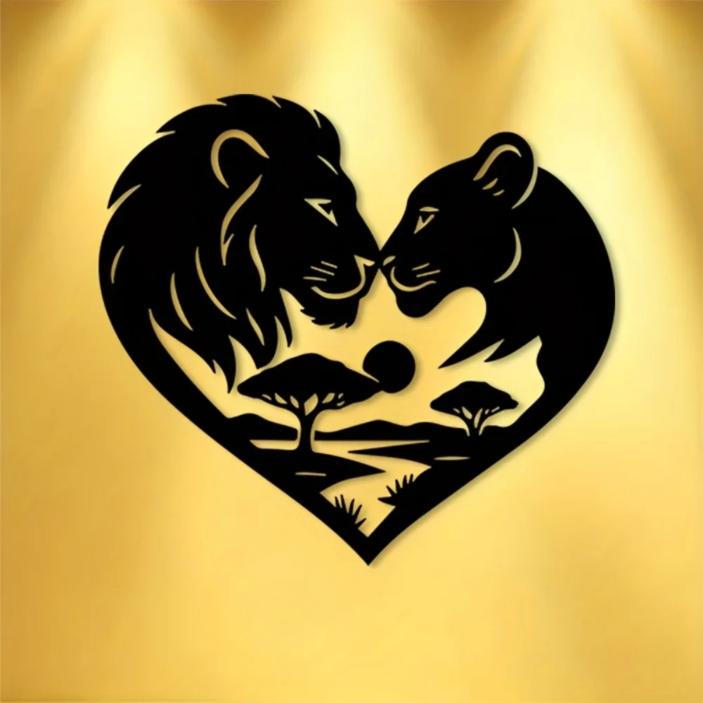 Brand Lion Couple Iron Wall Art Metal Heart Decor Romantic Animal Sculpture For Home Garden Room Animal Lover Gift