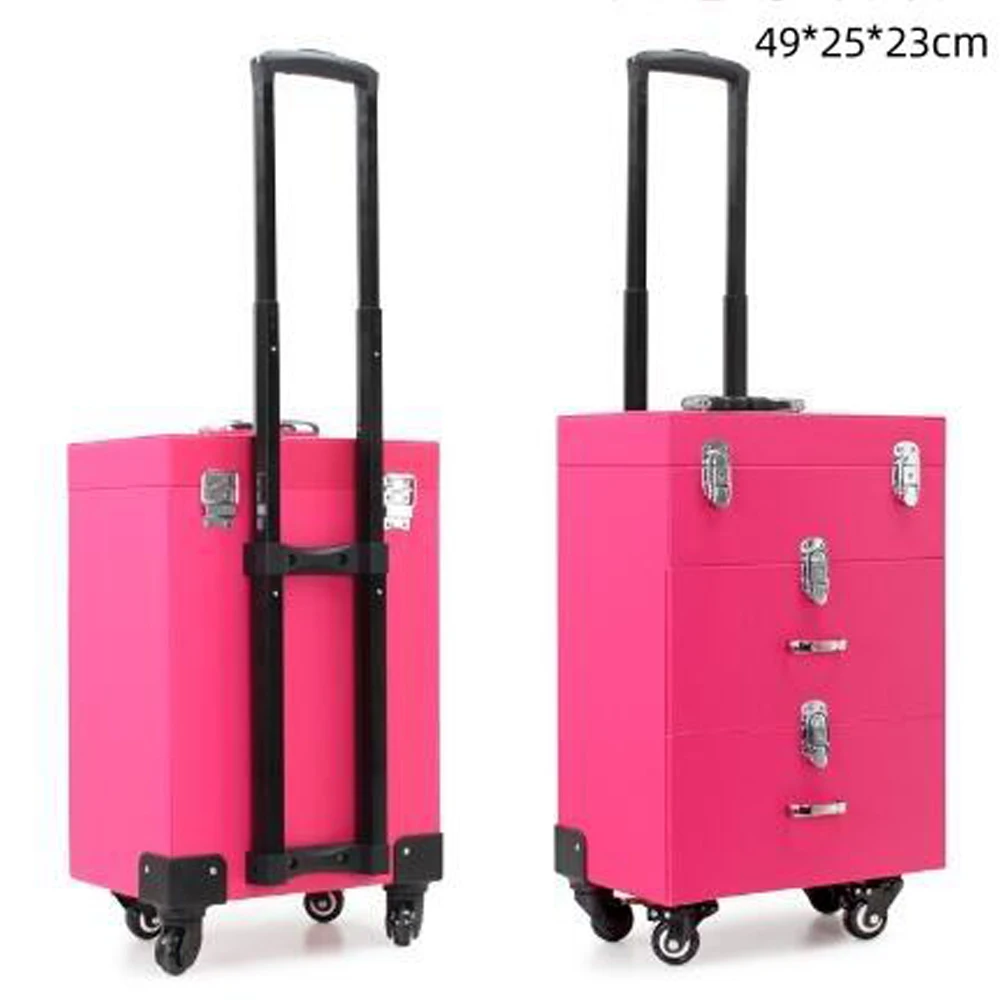 Hot Selling Expandable Makeup Trolley Case 4 Wheels Large Capacity Aluminum Train Case for Nail Polish Organizer Cosmetic Case
