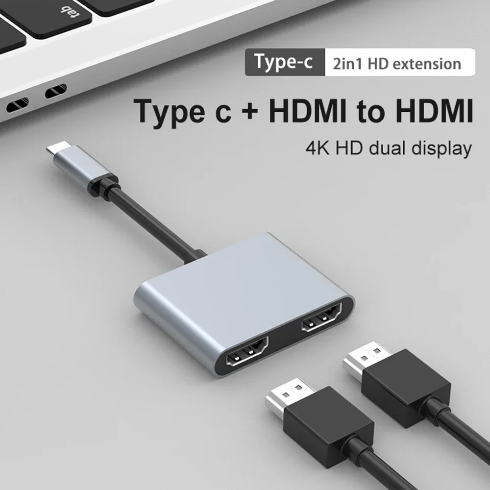 USB C Hub Type-C to Dual HDMI-4K 60HZ Dual Screen Expansion Adapter Type C Docking Station For Macbook Laptop Mobile Phone PC