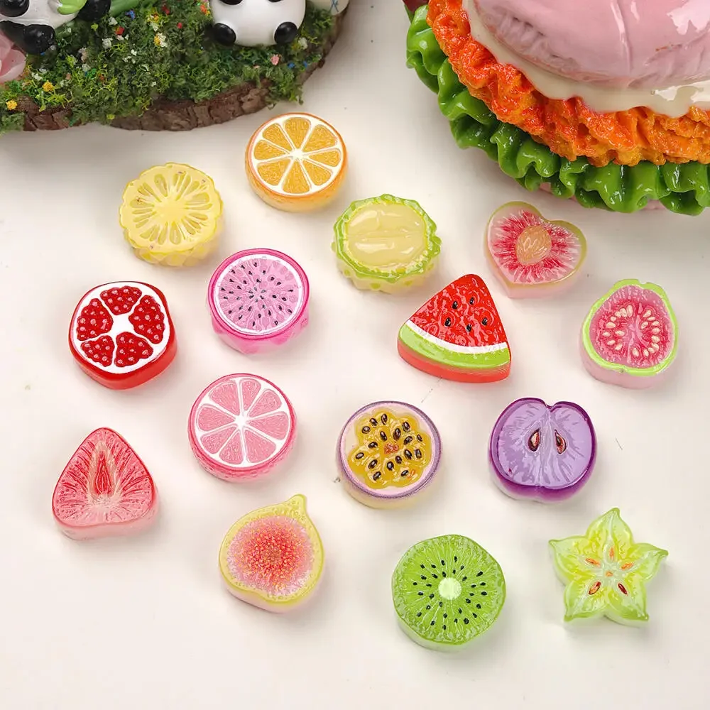10/30PCS Random Mini Fruit Slice Resin Charms 15 Styles DIY Hair Clip Keychain Phone Case Decoration Accessories
