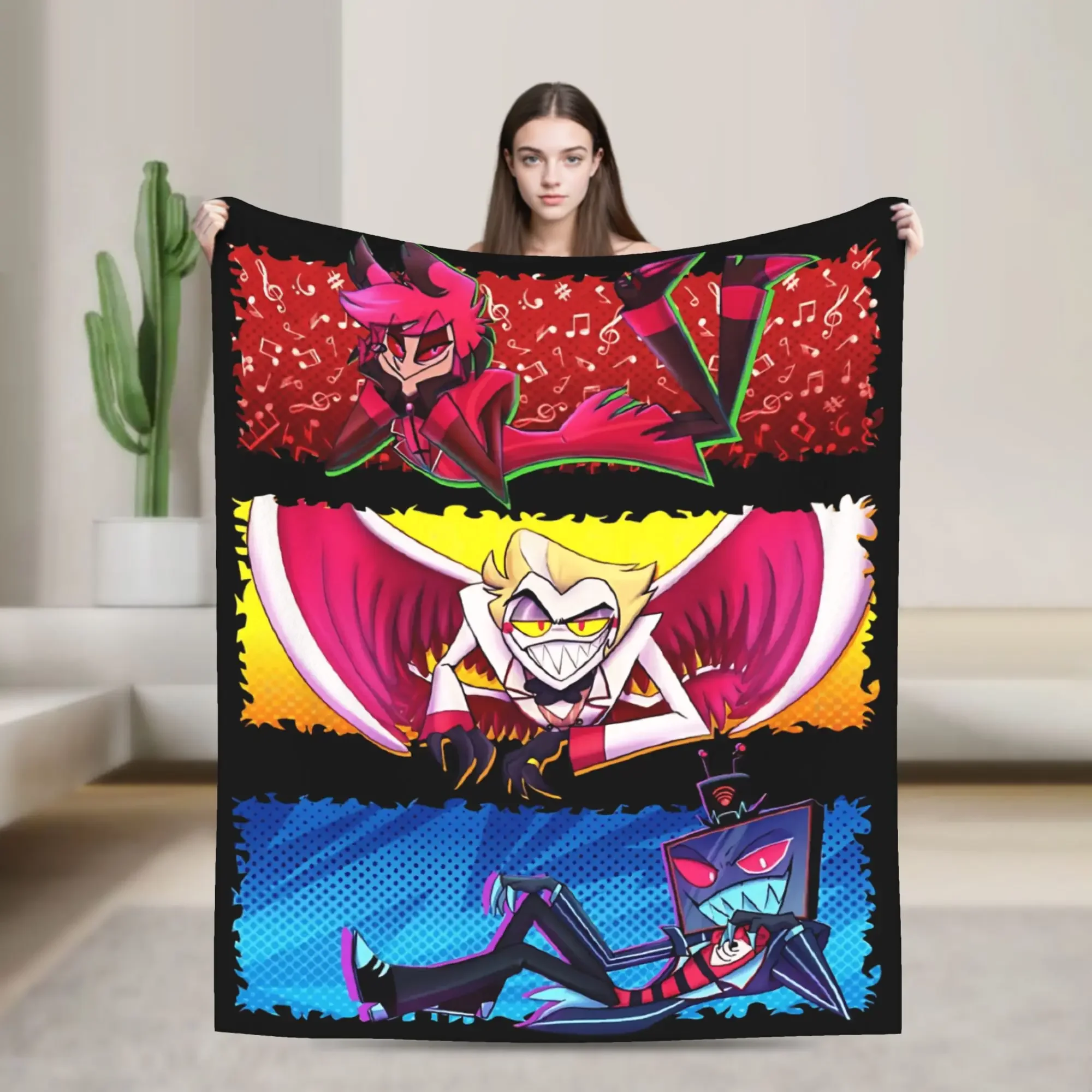 

Alastor Lucifer Vox Hazbin Hotel Anime Blanket Soft Warm Bedding Throw for Winter Kids Living Room Streetwear Trend Bedspread