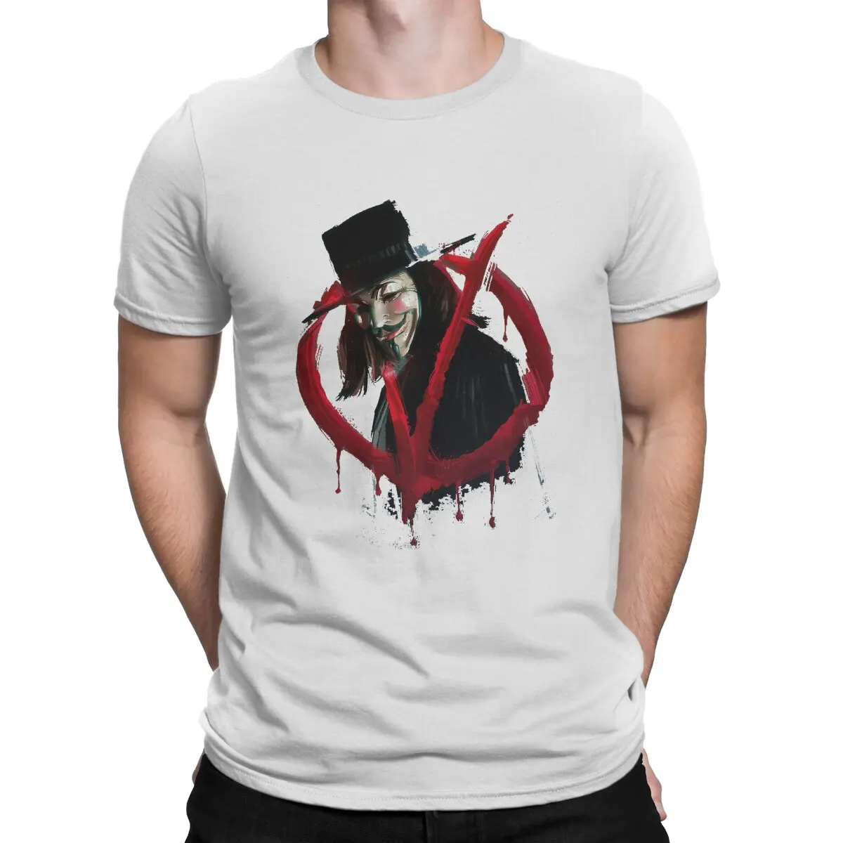 Oil Painting Men\'s T Shirt V For Vendetta Novelty Tees Short Sleeve Crew Neck T-Shirt Cotton Printing Clothing