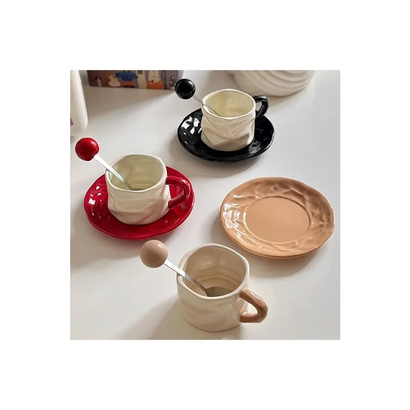 

2025 New Internet-Famous High-Aesthetic Luxury Afternoon Tea Cup Set Home High-End Pleated Coffee Cups Office Ceramic Mug