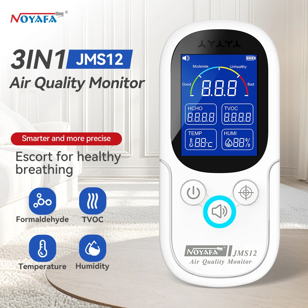 NOYAFA-Détecteur d'air JMS12, moniteur de qualité de l'air, testeur de température domestique intelligent portable, moniteur d'humidité, formaldéhyde, testeur TVOC