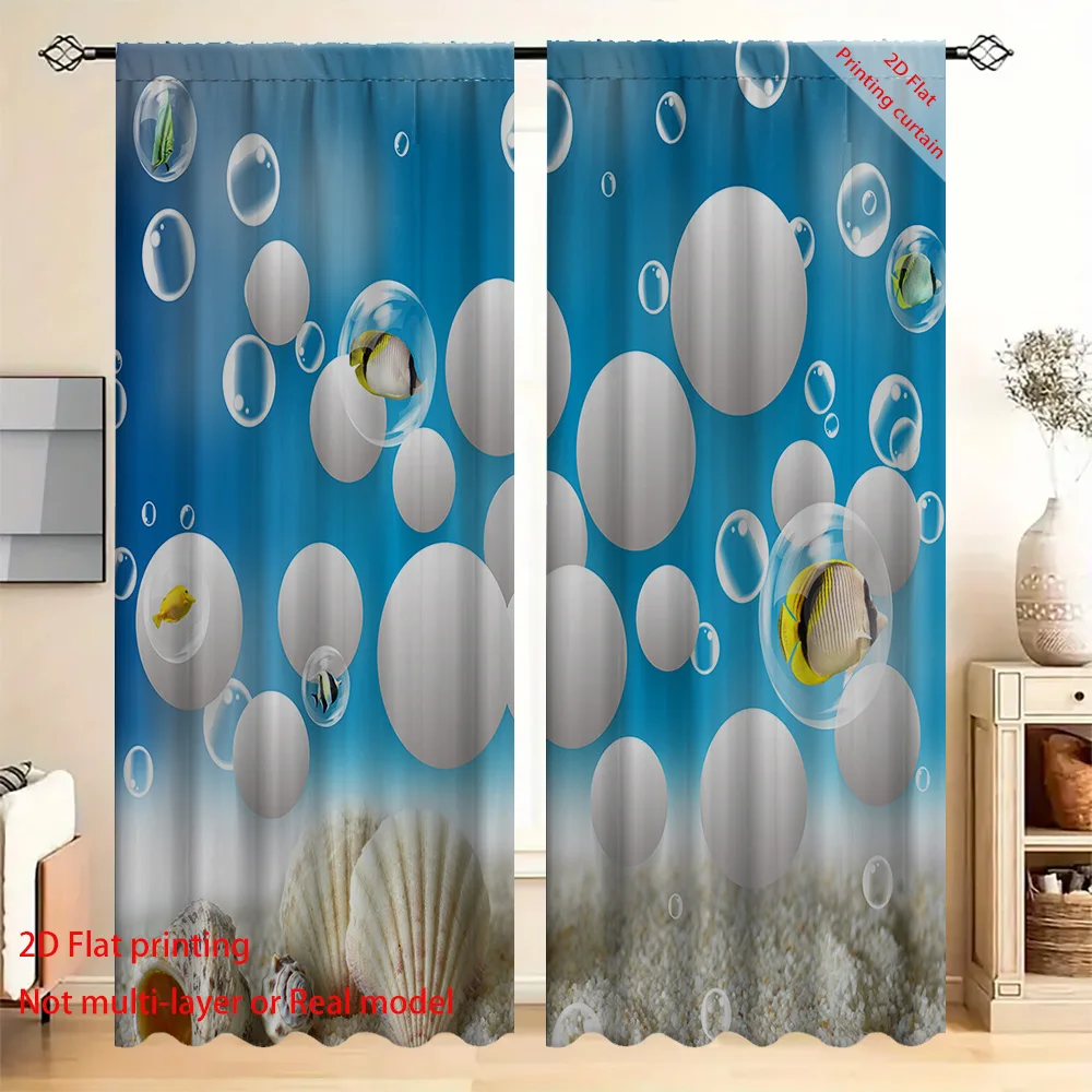 Underwater World printed curtains, cartoon blackout curtains for home decoration, suitable for dormitories, offices and bedrooms